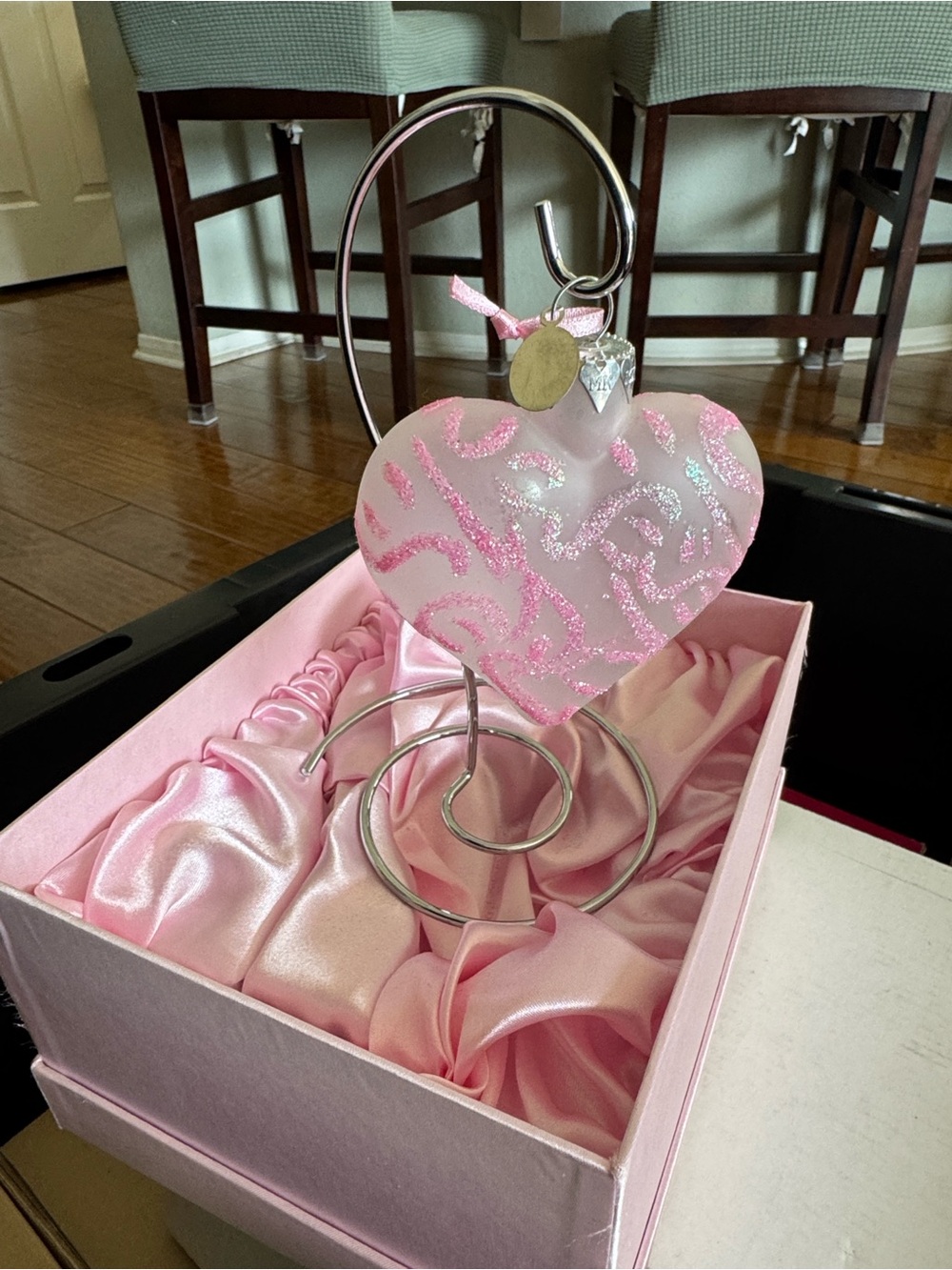 Mary Kay Pink Glass Heart Ornament with Satin Box